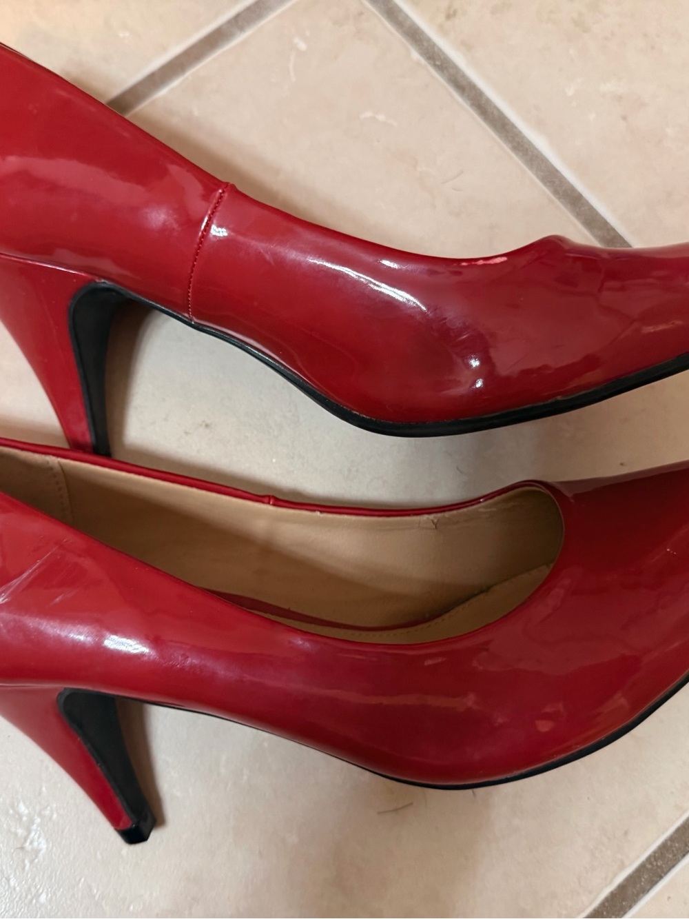 new directions Red Patent High Heel Pumps